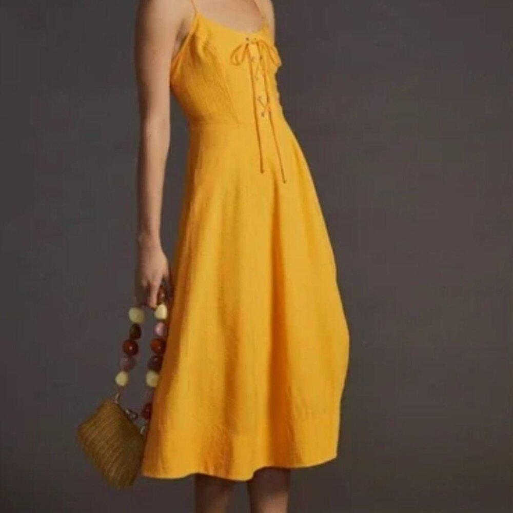 Anthropologie Maeve Lace up midi dress in orange